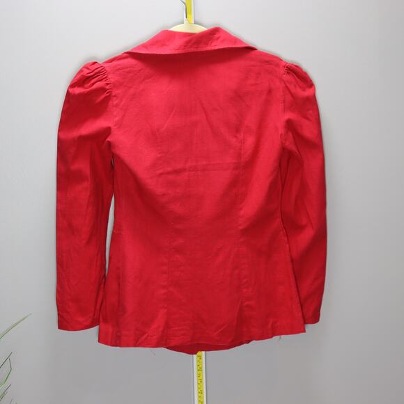 intage Handmade Red Cotton Blazer Puff Shoulder 1940s Style XS - Picture 2 of 4